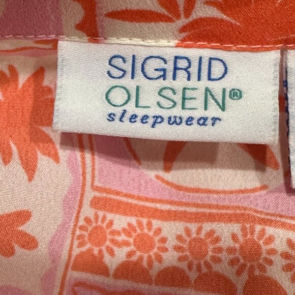 Sigrid Olsen Sleepwear Pajamas Set Small Pink Orange Beach Shorts‎ Collar Button - Picture 7 of 9